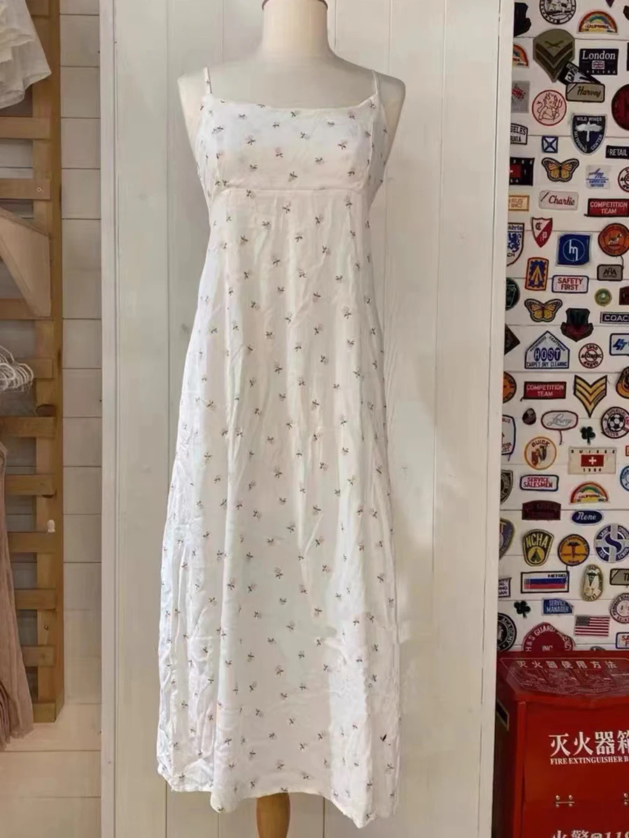 Dulce estampado Floral Sexy espalda descubierta Camis vestido de mujer de verano de gasa de cintura alta sin mangas Vestidos largos Vintage lindo Y2K Vestidos