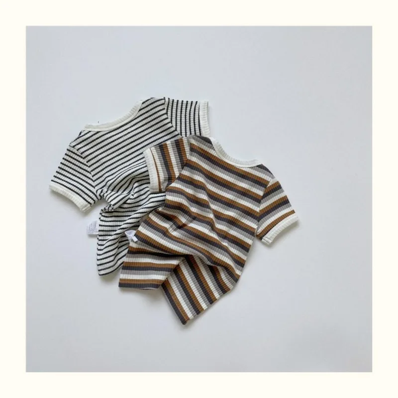 Summer 2 Pieces Toddler Infant Kid Baby Boy Clothes Sets Soft Short Sleeve T-shirt Tops Striped Shorts Summer Outifts Clothing