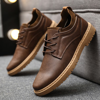 Men Sneakers Brown Leather Business Casual Shoes Low-top Lace-up Soft-soled Driving Shoes Summer Thick-soled Vulcanized Men Shoe