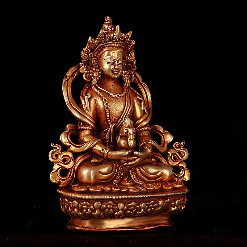 

9cm Copper Longevity Tibetan Mini Copper Bodhisattva,Carving Exquisite Buddhist Home/Temple Putting Decorate Figurine