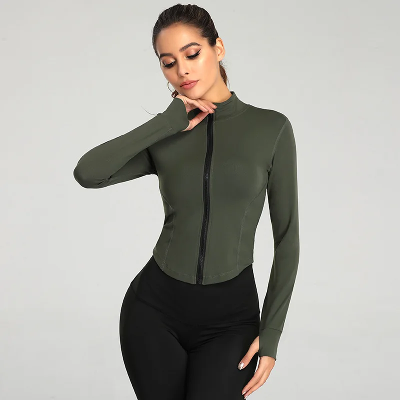 

Women Fitness Sports Yoga Shirts Fashion Slim Elastic Force Jackets Sexy Skintight Sportswear Zippers Blouse Long Sleeve