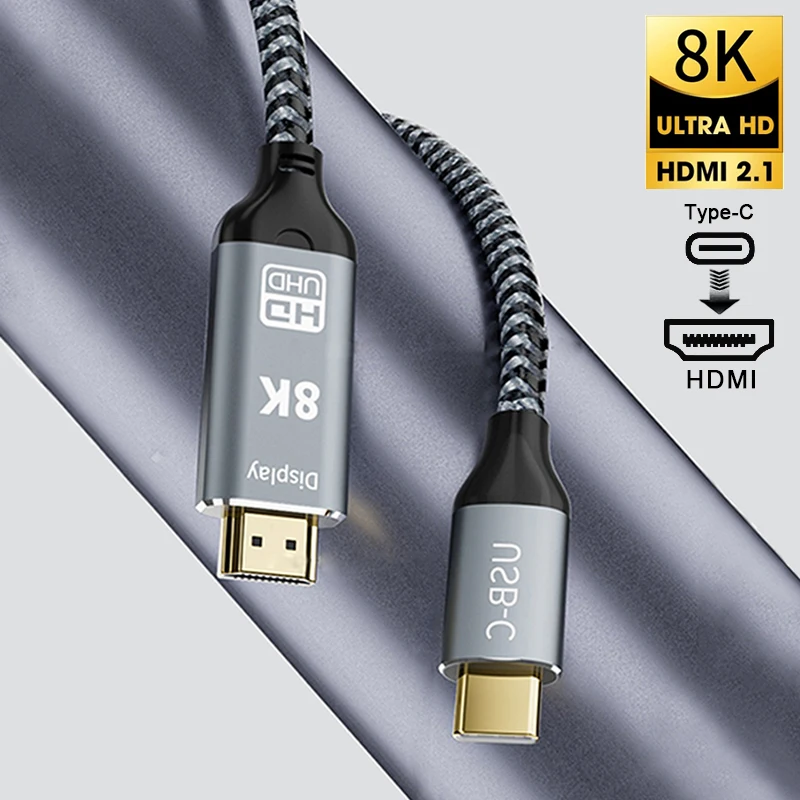 USB C에서 HDMI 2.1 케이블, HDMI 호환, 썬더볼트 3, 4 컨버터 어댑터, 노트북 맥북용, 8K, 60Hz, 4K, 120Hz