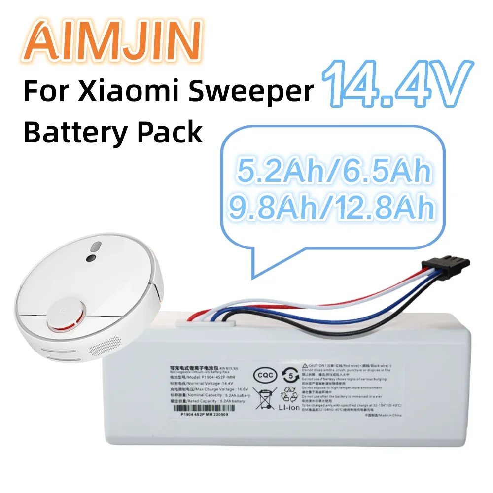 

14.4V 5.2Ah/6.5Ah/9.8Ah/12.8Ah rechargeable lithium-ion battery pack suitable for Xiaomi sweepers battery replacement