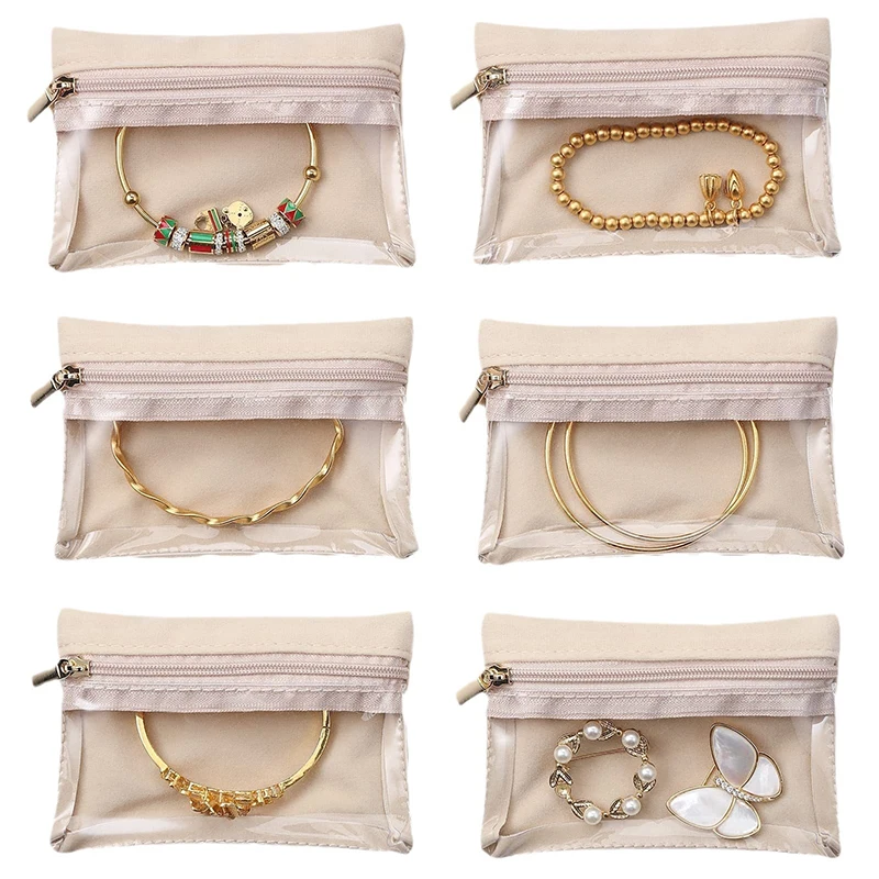 12pcs Jewelry Bags Velvet Plastic Small Clear Zipper Pouches 12*8cm fit Earring Necklace Bracelet Packaging Display Wholesale