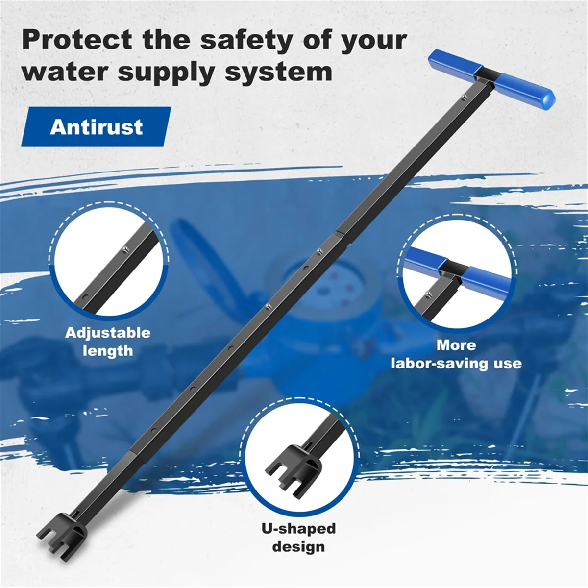 A002 Water Meter Key, 17-37 Inch Adjustable Length Water ShutOff Tool with 4-Way Utility Key, T-Handle Water Meter Wrench