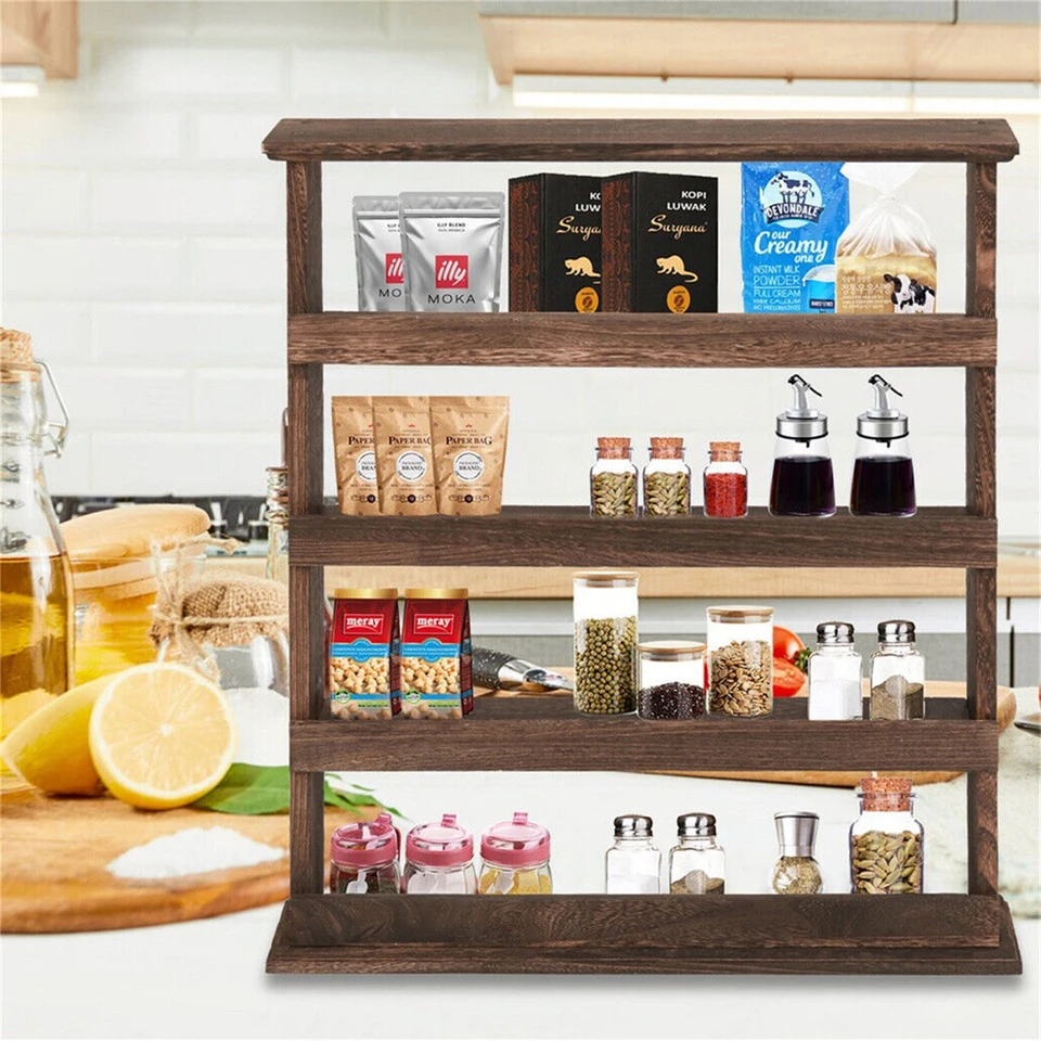 Rustic Wall Mounted 4-Tier Spice Rack Organizer
