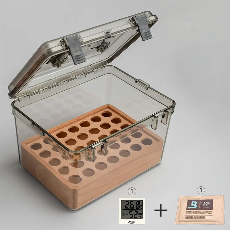 Imagem -03 - Humidor de Charuto Acrílico com Papel de Madeira de Cedro Higrômetro Estojo do Umidificador Acessórios para Fumar Ajuste 2030