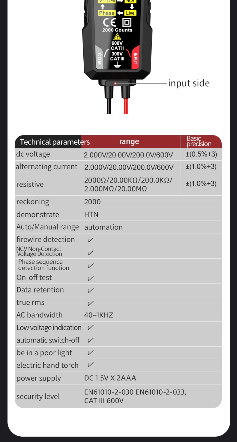 HABOTEST DC Voltage Tester Detector Multimeter 2000 Display Non-Contact Electric Pen Dual Range Live Wire Test Ohm Hz NCV Meter