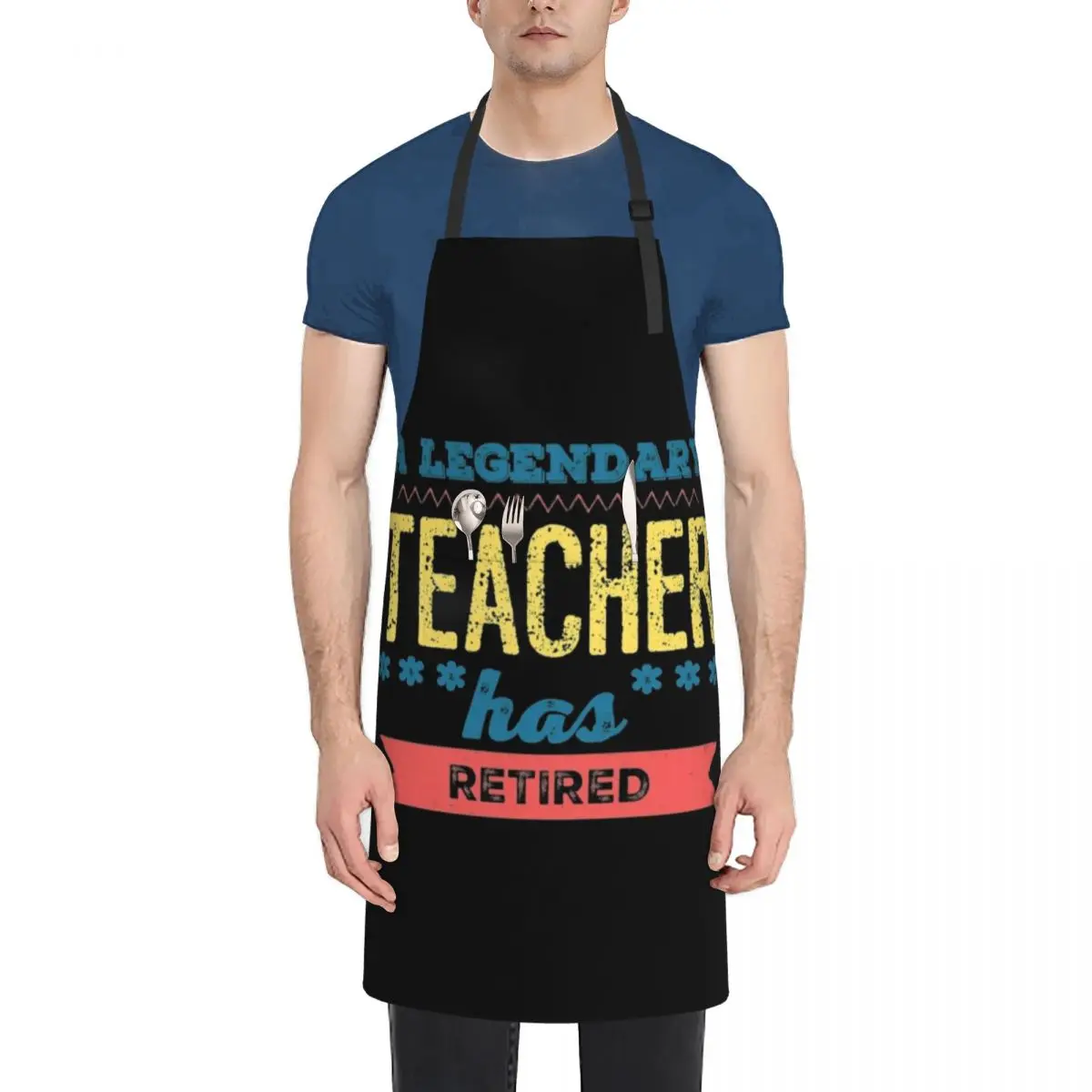 

A Legendary Teacher Has Retired Yellow Blue Red Font Apron Kitchen Items For Home christmas Apron