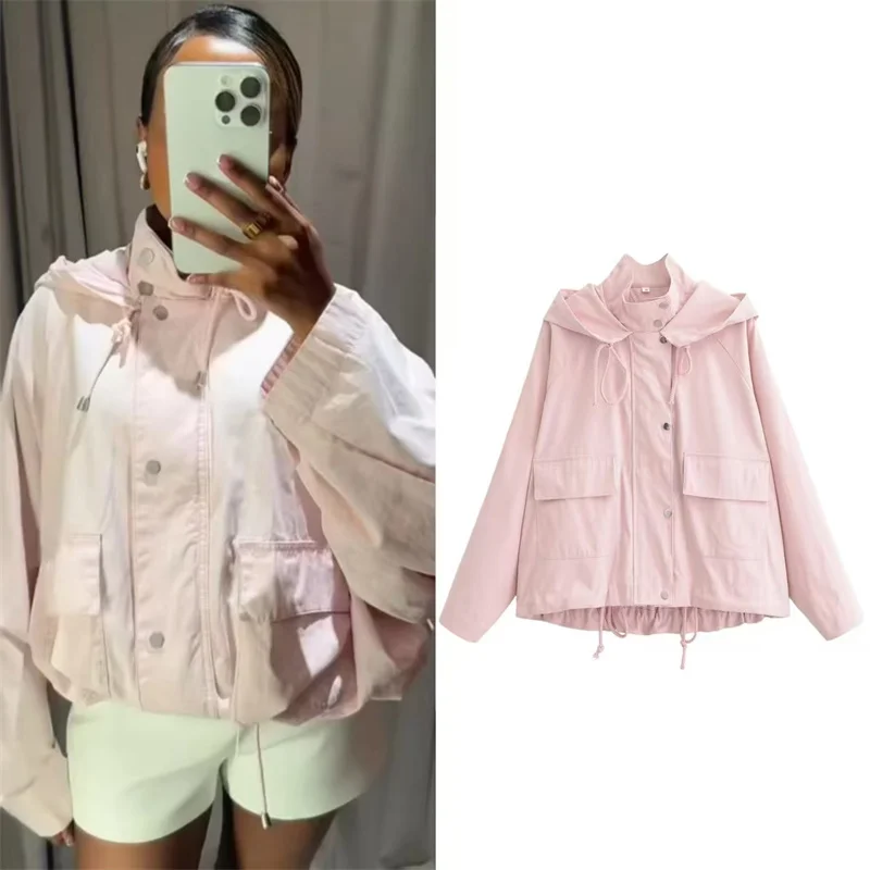 Women's Jacket 2026 Summer New Style Pink Long-Sleeve Hoodie Decorative Loose Jacket Casual Fashion Versatile