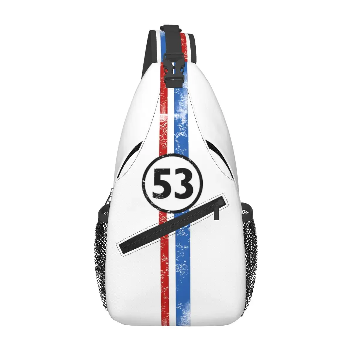 Herbie Number 53 Sling Bag Chest Crossbody Shoulder Backpack Hiking Travel Daypacks Race Car Enthusiasts Stripe Pattern Bookbag