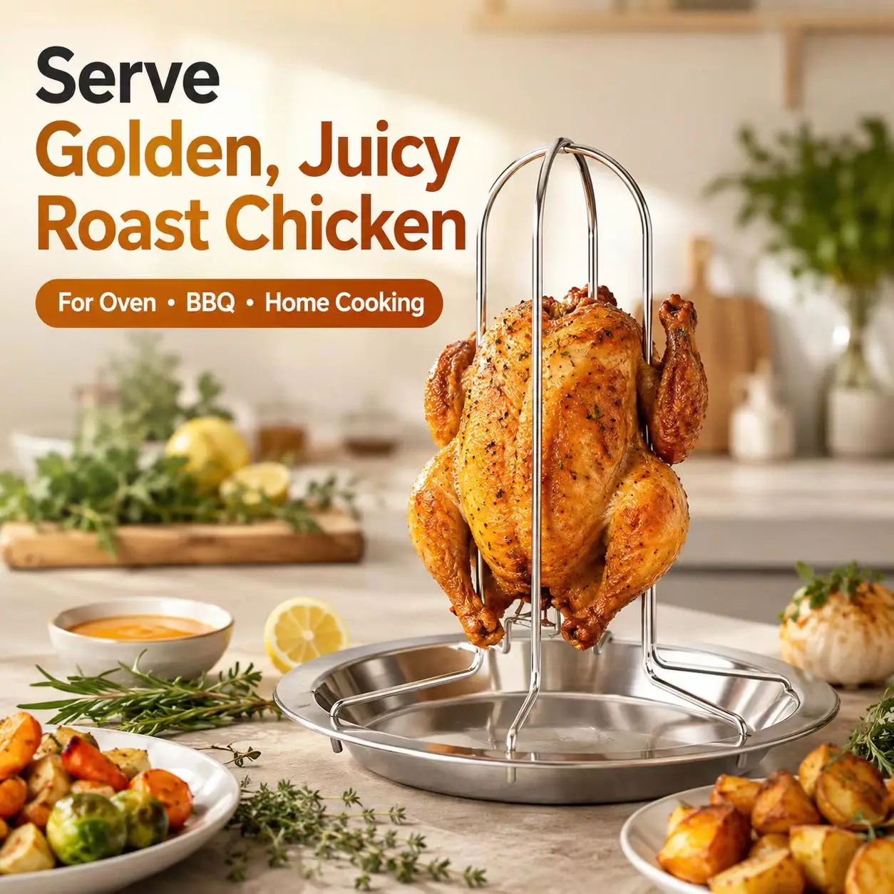 Portable Whole Chicken BBQ Grill Stand, Outdoor Campfire Roasting Holder for Camping Backyard Picnic Barbecue Cooking