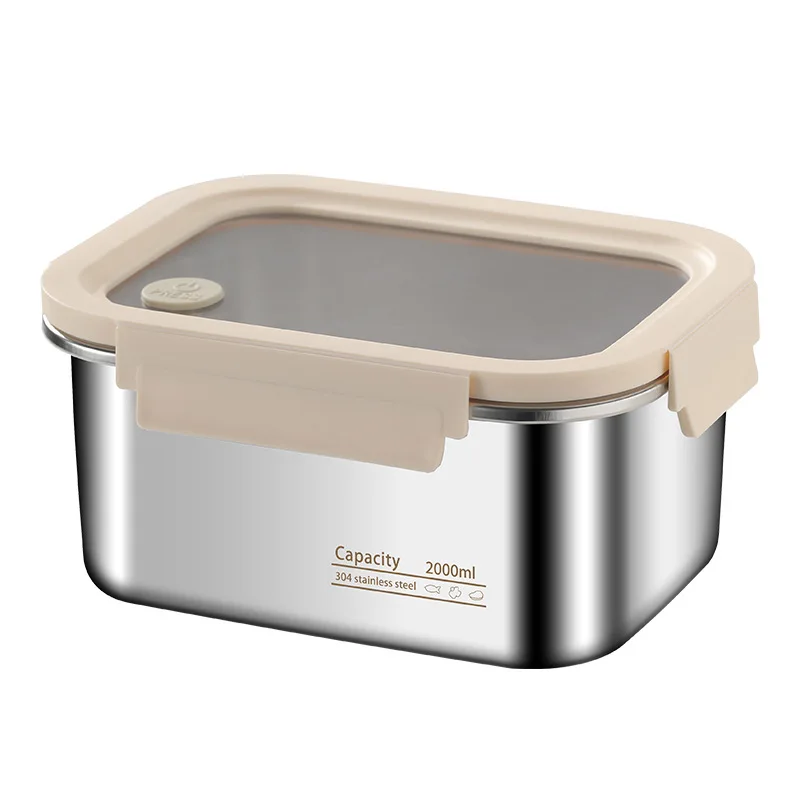 LFGB Certificated 304 Stainless Steel Crisper 360° Silicone Well Sealed Food Preservation Box for Fridge Vegetable Meat Box