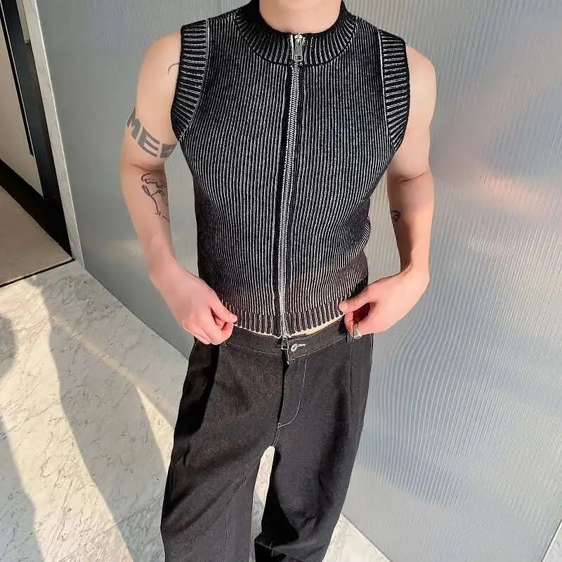 

LUZHEN 2025 Summer New Fashion Knitted Elastic Tank Tops Men's Street Slim Solid Color Original Trendy Sleeveless Vest LZ1456