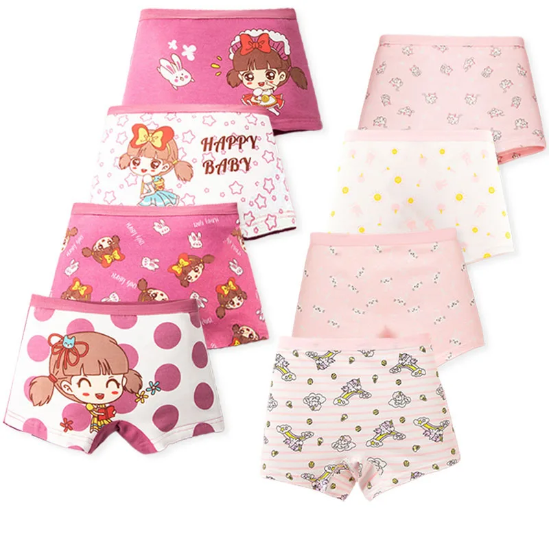 2/4/8 pcs Set Cartoon Unicorn Print Underwear for Kids Random Breathable Soft Comfortable Briefs Toddler Girl Boyshort Panties