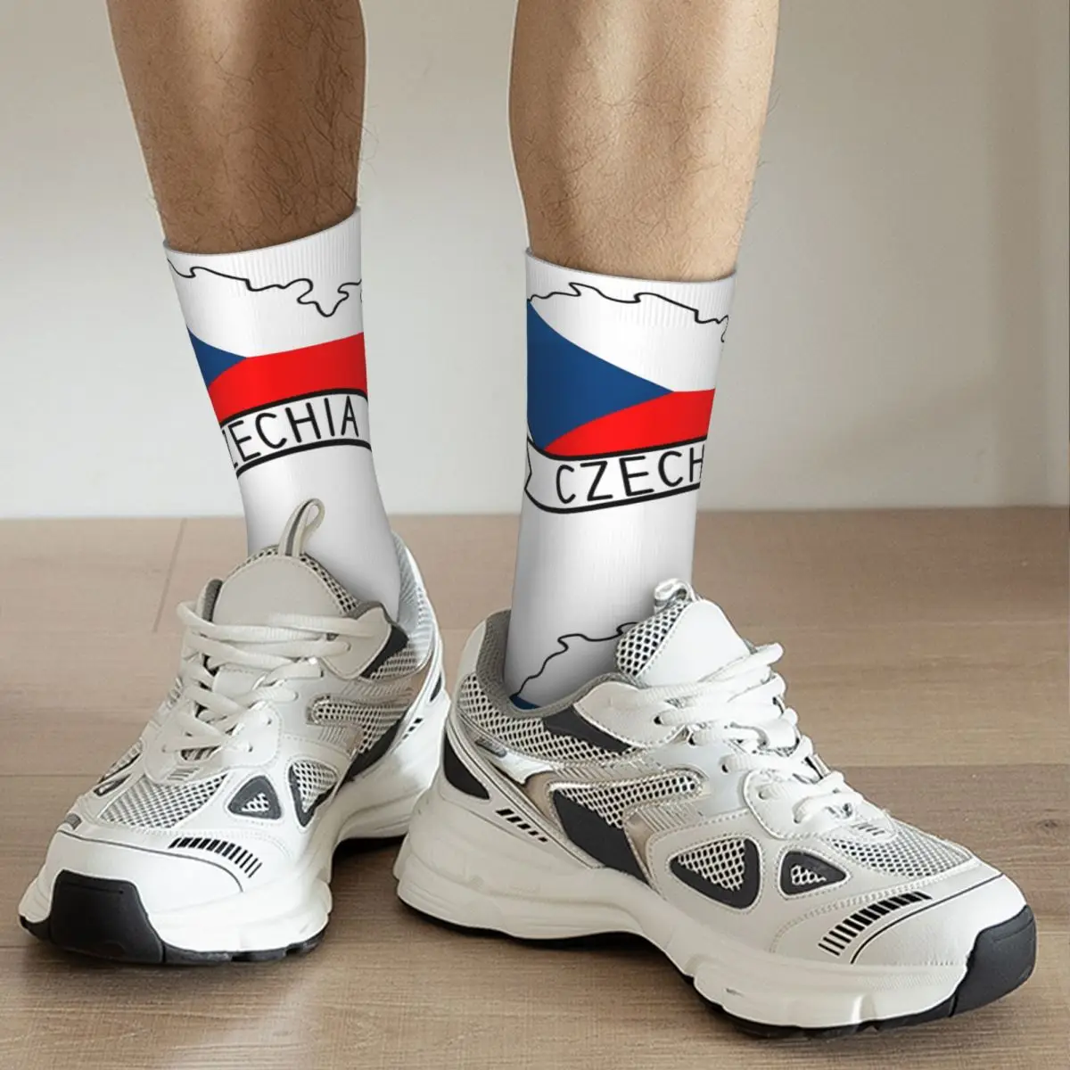 Vintage Czechia Map Sticker Sticker 2024 Men's compression Socks Unisex Europe Harajuku Pattern Printed Novelty Crew Sock