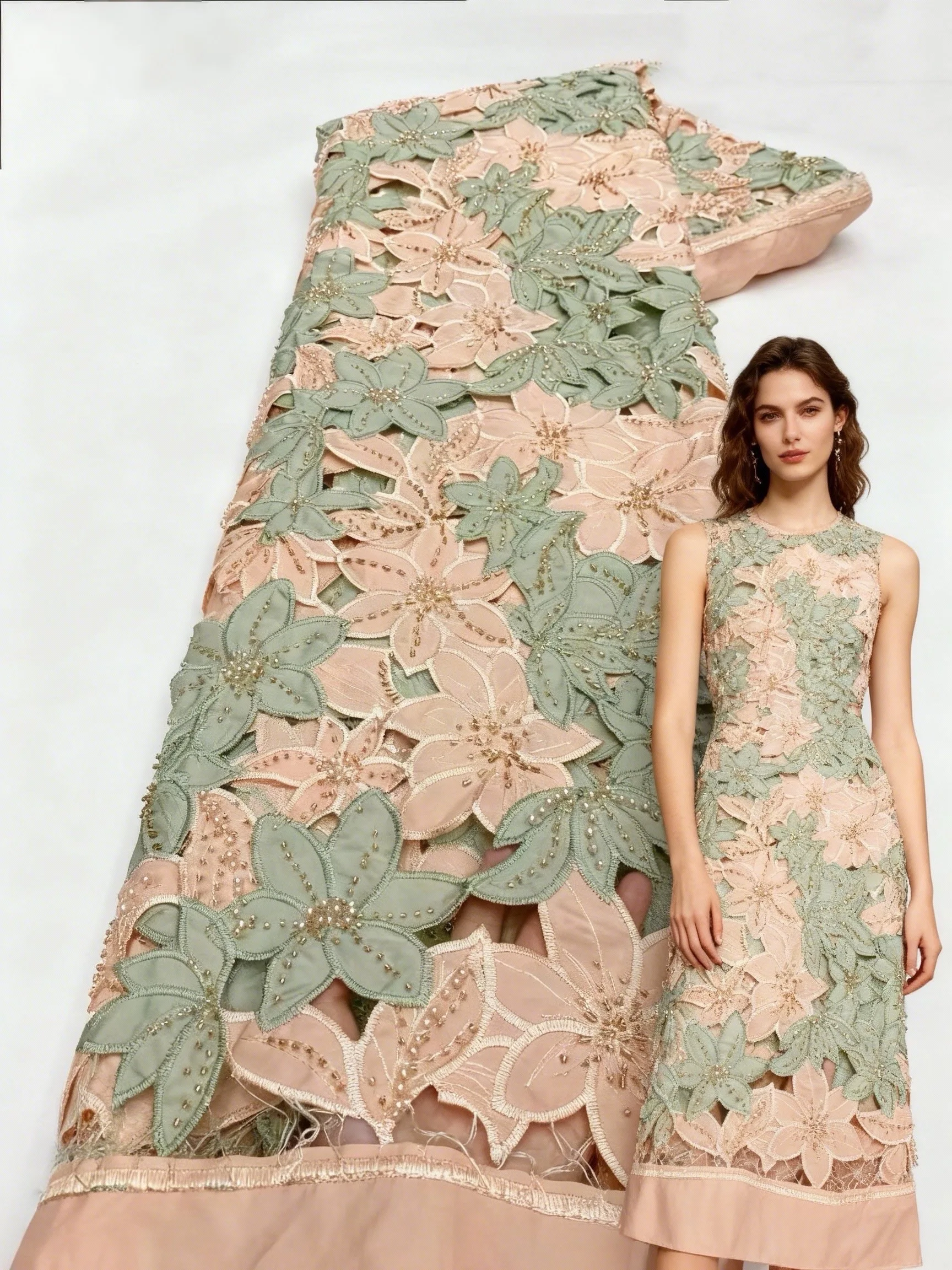 

Nigerian Milk Silk Lace Fabric African Cord Lace Fabric 2026 High Quality Water Soluble Beaded Lace Material For Wedding Sewing