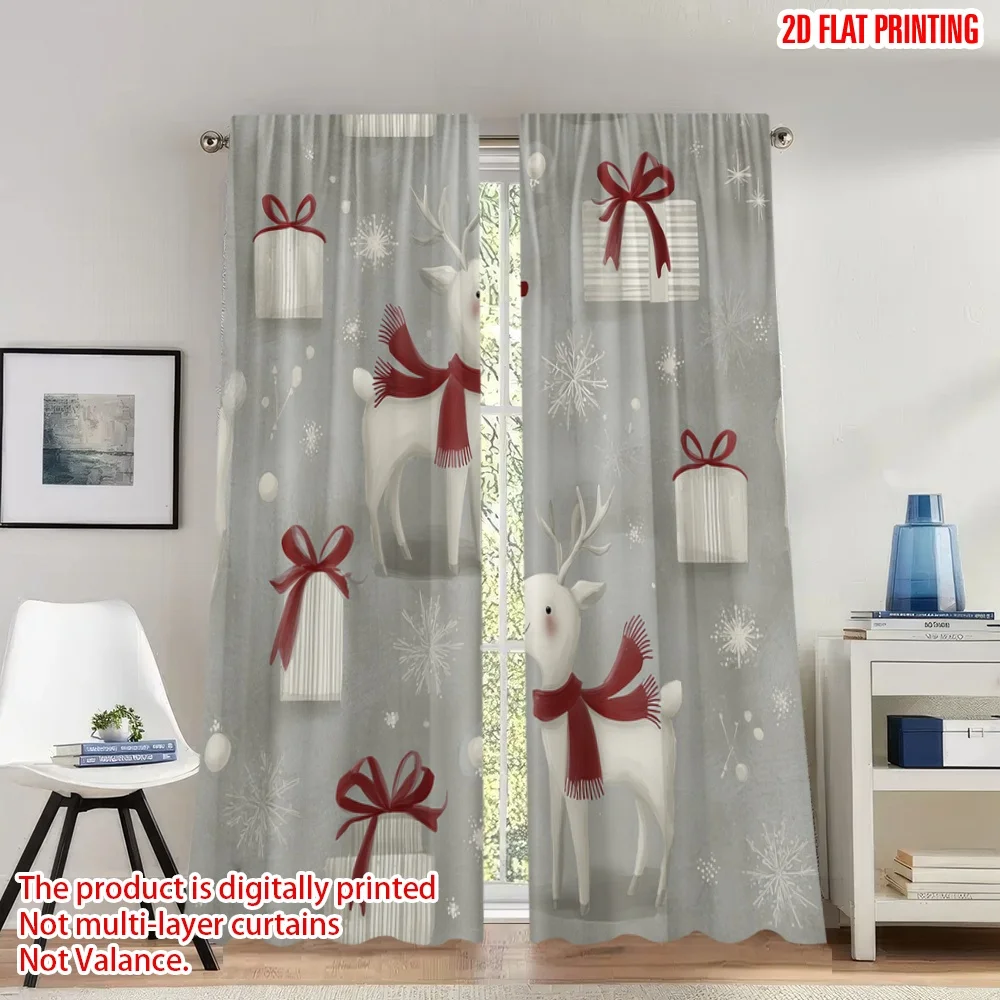 

2pcs 2D flat printing Merry Christmas Trendy Curtains Christmas Reindeer Gift Snowflakes Digital Printed Polyester Drapes Family