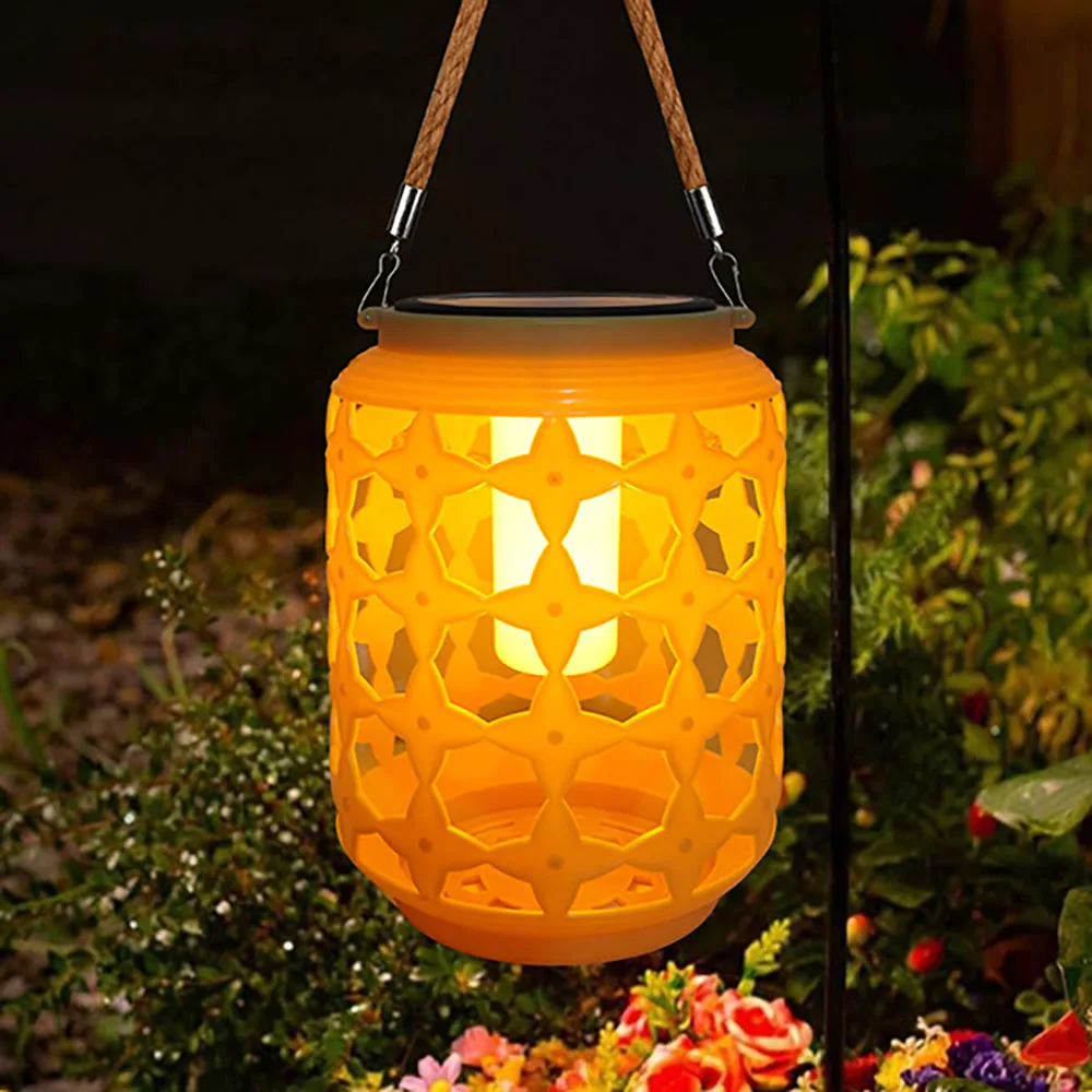 LED solar imitation rattan lantern pendant light plastic material waterproof solar outdoor camping tree garden party terrace dec