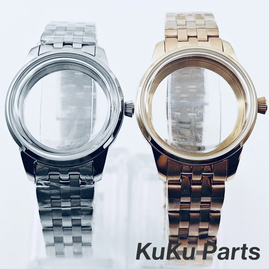 Cocktails NH35 33mm Case Silver Rose Gold With Stainless Steel Bracelet Ladies Women Case for NH34 NH35 NH38 Movement S Crown