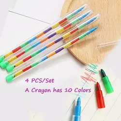 4pcs/set Cute Colorful Art Stacker Pen 10 Color Pastel Oil Kids Painting Pen Graffiti Pencils Crayon