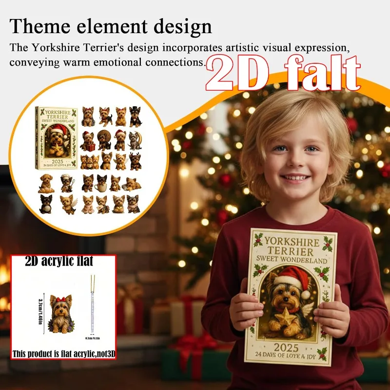 

2DYorkshire Terrier Sweettheart Advent Calendar Pet Theme Holiday Decoration Christmas Countdown Calendar Christmas Tree Pendant