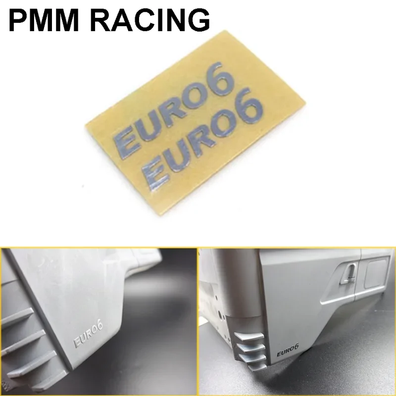 Metal Stickers Euro 6 Universal Logo Decorate for 1/14 Tamiya RC Truck Trailer Tipper Scania MAN Benz Actros Volvo Car Diy Parts