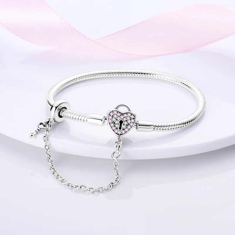 17-20CM Bracelet 100% 925 Sterling Silver Original Snake Chain with Charm Heart Luxury Jewelry For Bead DIY Making Jewelry