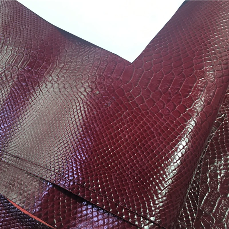 Dark Red Crocodile Snake Pattern Chrome Tanned Leather, Head Layer Cowhide, Embossed Leather, Handmade DIY Hand Leather, 0.7mm