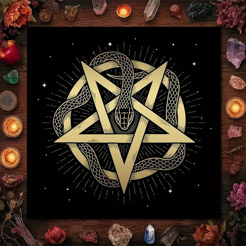Фото Скатерть для таро с изображением пентаграммы Уробороса, 1 шт. – Мистическая алтарная ткань для гадания, медитации и оккультного декора, 90x90 см.
