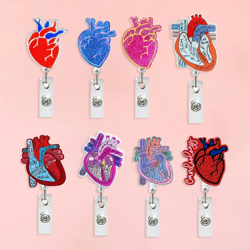 4PCS Cardiac Name Clip Anatomical Heart Diagram Retractable Badge Reel Business Card Label Holder For Doctor Nurse Badge Clips