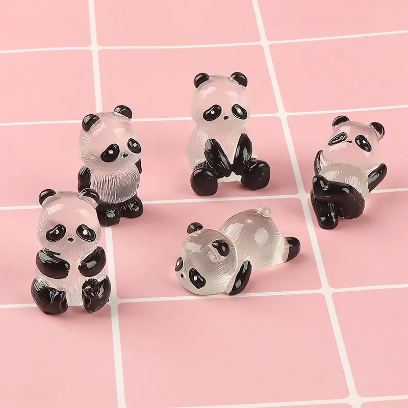 5Pcs/Set Glowing Panda Mini Figurines Miniature Panda Micro Landscape Ornament Glowing in Dark Miniature Flower Potted Decor