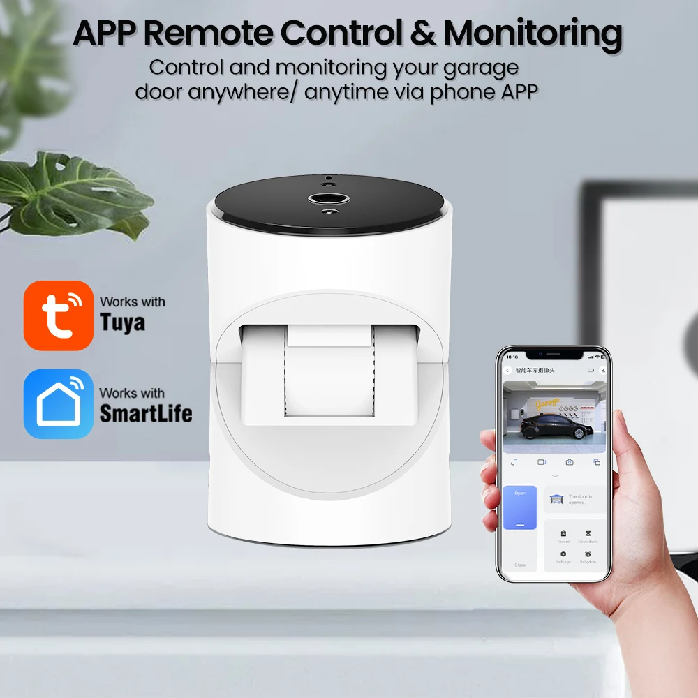 Câmera de garagem WiFi MIUCDA Tuya 90 °   Monitor de visão noturna com inclinação, controle remoto sem fio, câmera de segurança inteligente para Alexa Google Home