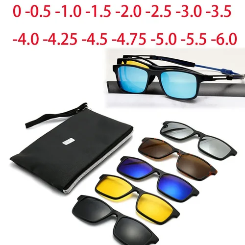 Imagen 1 del producto Gafas de sol magnéticas con 5 Clips para miopía, lentes de conducción con montura TR90, montura asférica, personalizadas, prescripción 0, 1, 1,5, 2, 3, 4, 5, 6