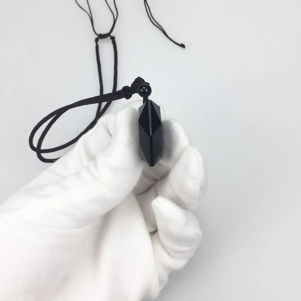 Black Obsidian Natural Stone Pendant Necklaces For Women and Men Cubic Hexagram Sweater Necklace Amulets And Talismans Jewelry