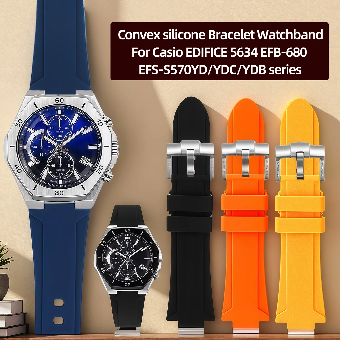

24*12 мм выпуклый силиконовый браслет ремешок для часов для Casio EDIFICE 5634 EFB-680 EFS-S570YD/YDC/YDB series модифицированный резиновый ремешок для часов