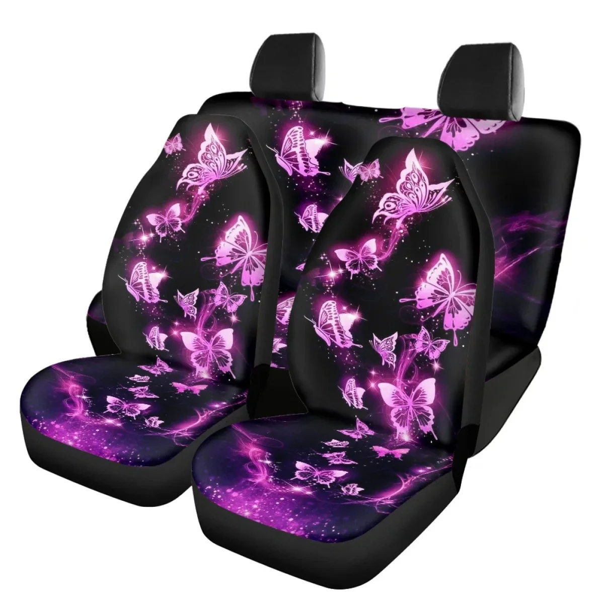 

Colorful Rose Butterfly Print Car Seat Cushion Cover Starry Wolf Print Auto Parts Car Front and Rear Row 5-Piece Set Seat Cover