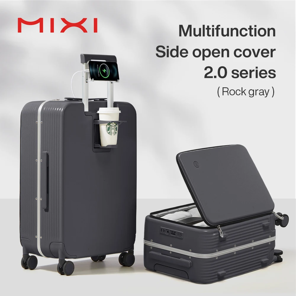 Mixi nieuwe koffer met aluminium frame, handbagage met USB-poort, instapcabinebeker en telefoonhouder 20 24 inch
