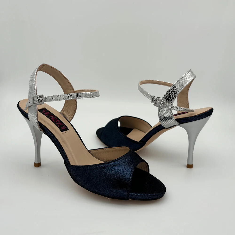 Two Tone Colors  Leather Argentina Tango Shoes Leather Hard Sole 7.5cm 9cm Heel Party Shoes Shipping Free   Flamico Shoes