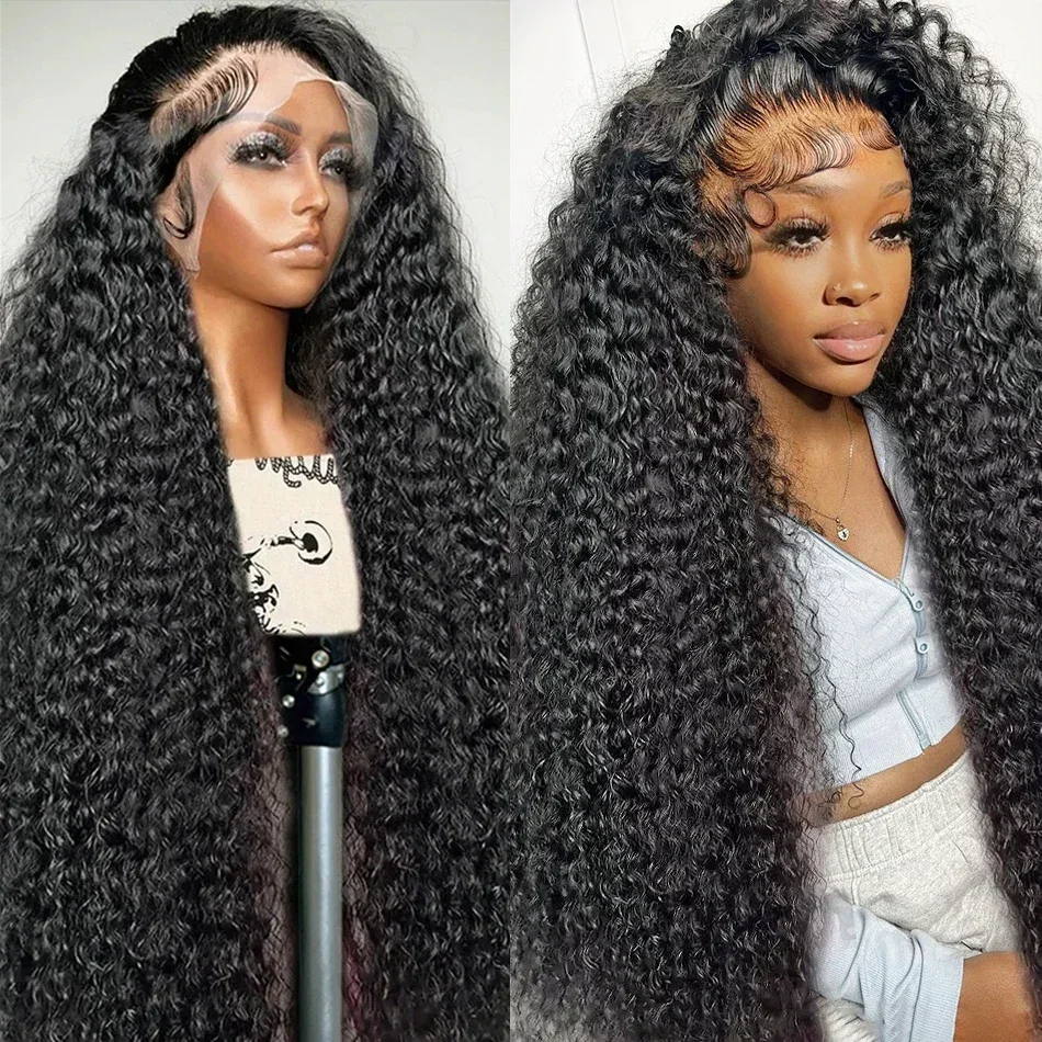 Echthaar-Perücken mit vorgezupftem Haaransatz, 13x4 13x6 HD Transparent Deep Wave Full Frontal Lace, Naturfarbe, lang, 40-46 Zoll, 7x6 Closure