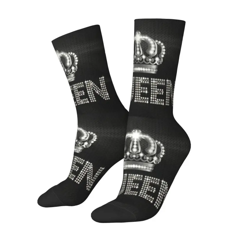 Cute Mens Queen Rhinestone Dress Socks Unisex Comfortable Warm 3D Print Bling Diamond Crew Socks