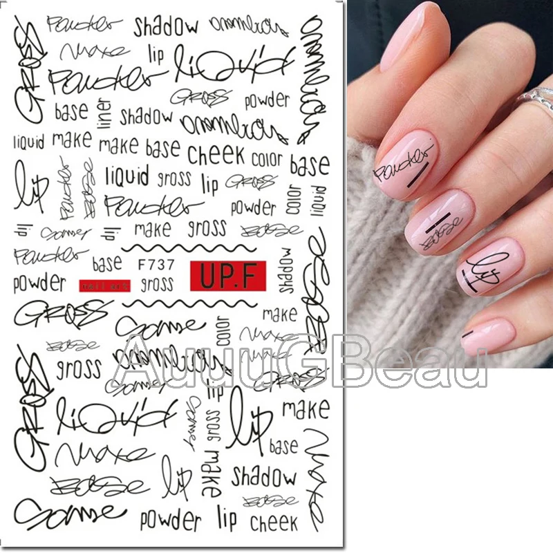 3d Nail Art Decals Geometric Lines Valentine Love Letters Adhesive Sliders Nail Stickers Temporary Tattoos For Nail Tips Beauty