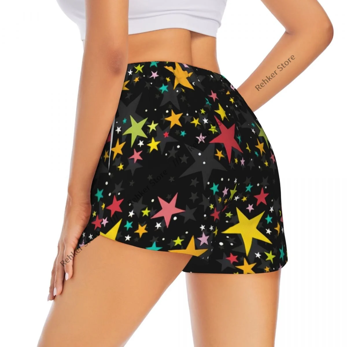 Yoga-Shorts für Damen, Fitness-Shorts, Biker, Workout, Laufen, Sport-Shorts, Sterne-Muster, schnell trocknende Sportbekleidung mit Tasche