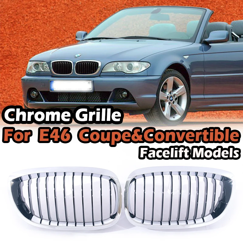 Front Bumper Chrome Silver Black Racing Grille M Tech Grill For BMW 3 Series E46 LCI Facelift 2 Door Coupe Convertible 2003 Up
