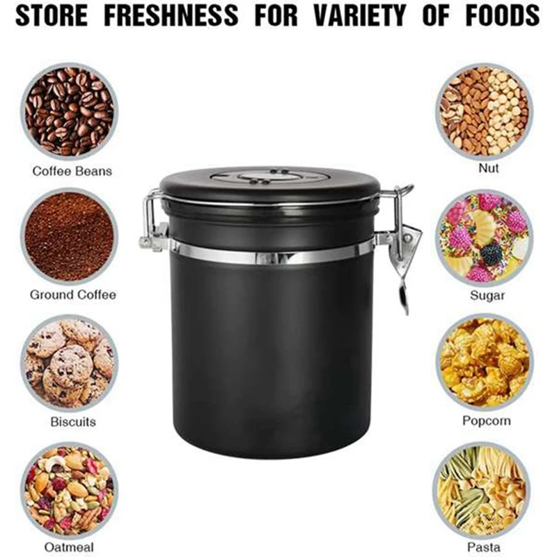 Latas de café herméticas, contenedor de granos de café de 1,5 l y 1,8 l, lata de almacenamiento con rastreador de fecha, válvula de CO2 para té, granos de café, nueces, Etc.