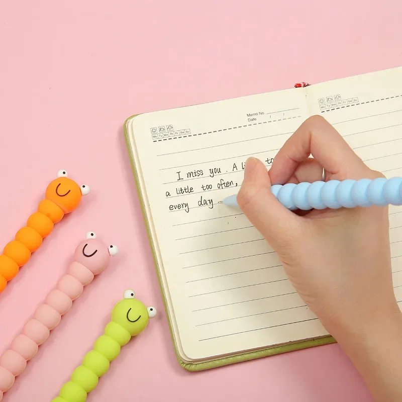 30PCS  Cute silicone color caterpillar neutral pen cartoon insect greedy insect quick-dry pen wholesale