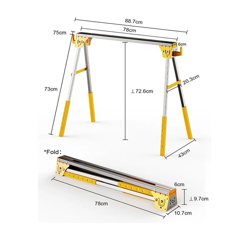 Woodworking Bench Multifunctional Foldable Metal Sawhorse Bracket Portable Wooden Board Placement Table Hand Tool Push Table