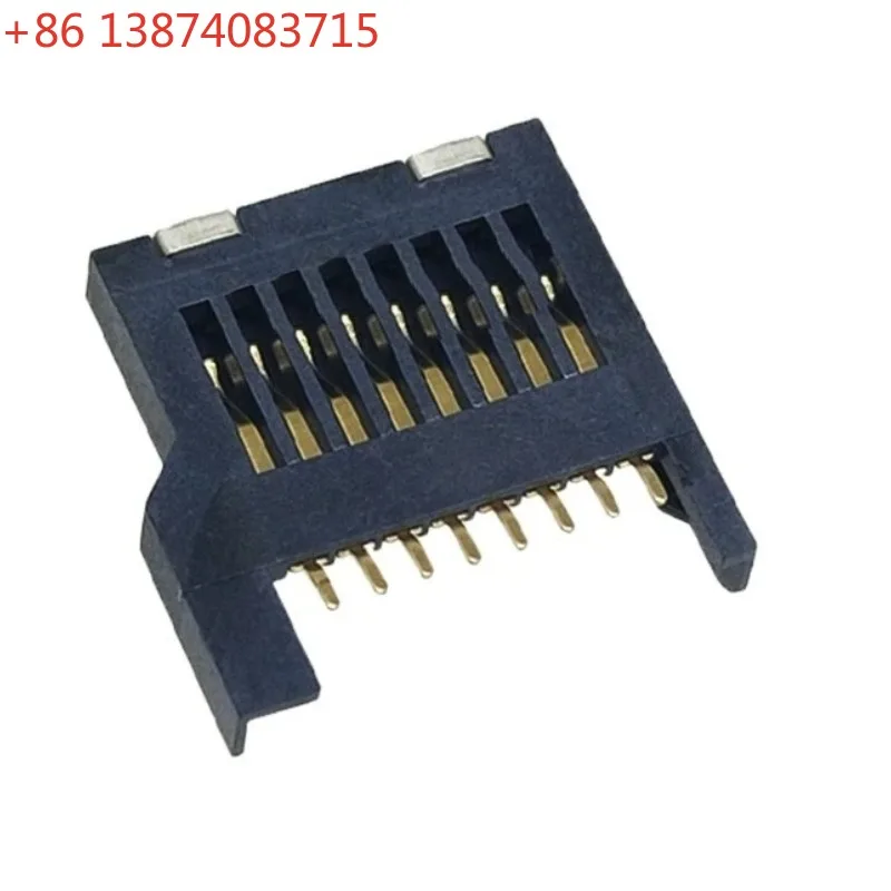 10pcs   Black non self elastic memory card holder 8P TF card holder simple type all plastic eight legged fully gold-plated