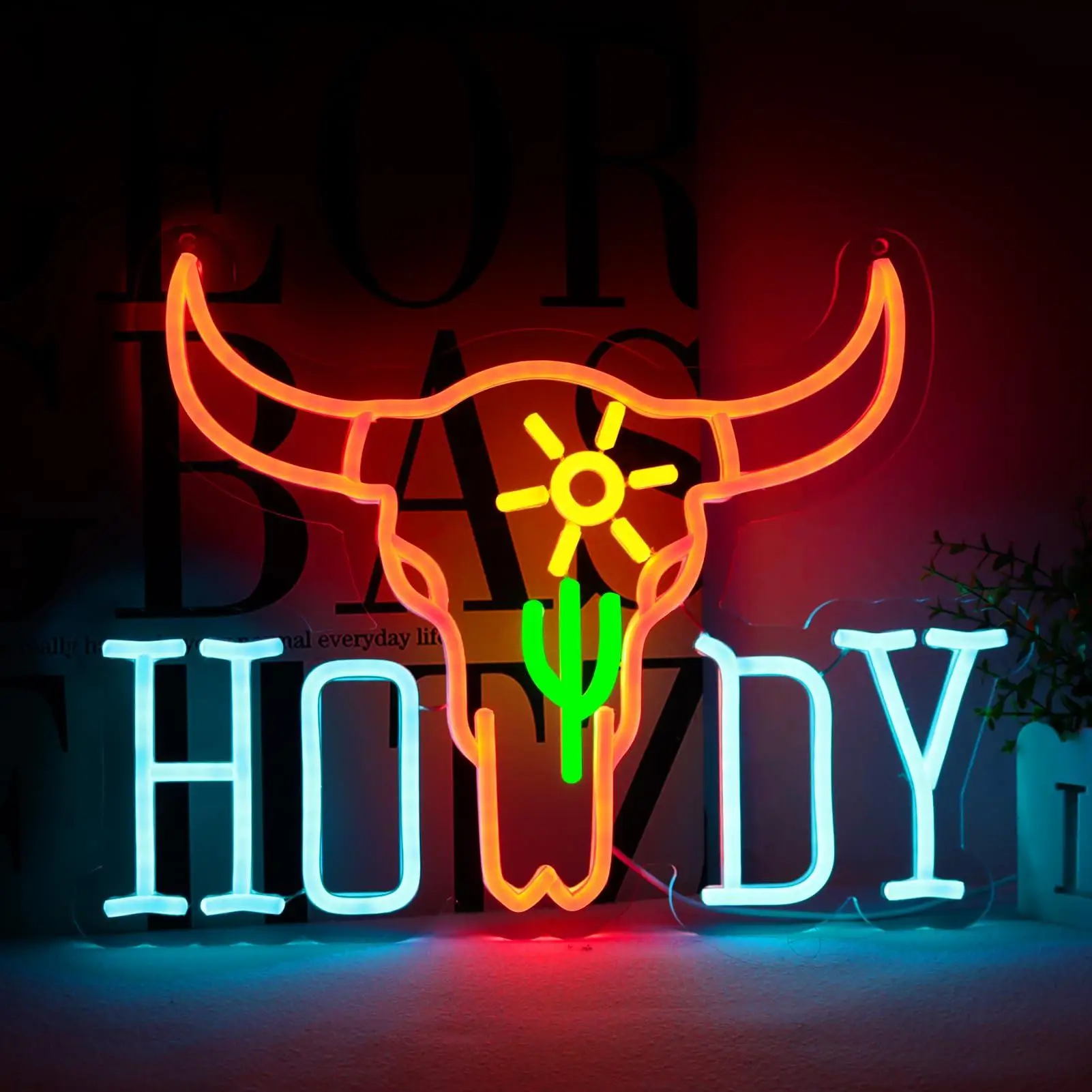 

Howdy Cowboy Longhorn Rodeo Neon Sign for Western Decor USB Dimmable Led Light for Party Bar Man Cave and Game Zone Decoration