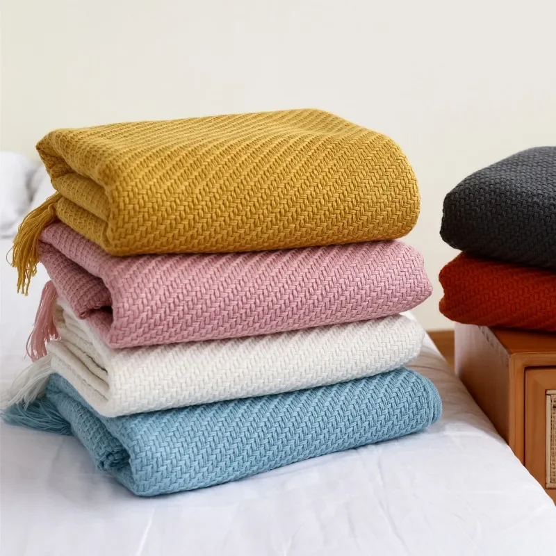 

Tassel Knitted Ball Woolen Blanket Sofa Super Warm Cozy Throw Blankets For Office Siesta Air-conditioner Bedspread Bedding